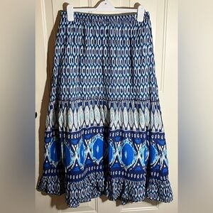 Lane Bryant 26/28 Blue and White Cotton Maxi Skirt Tiered